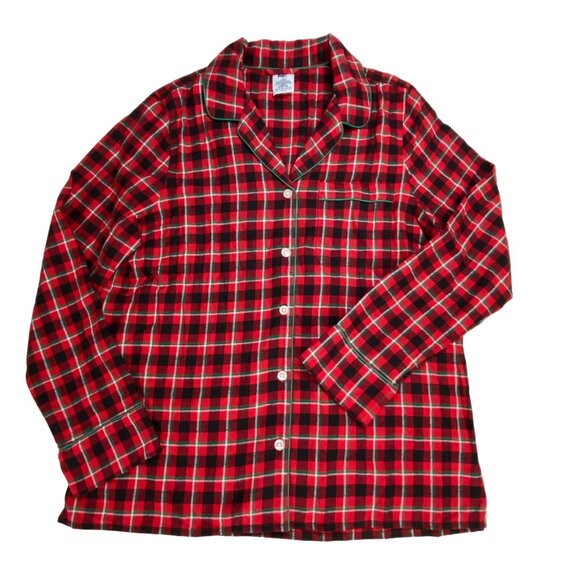 Land's End Women's Plaid Cotton Button-Down Pajama Top Long Sleeve Size S - Picture 1 of 4